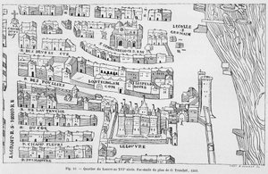 16. yüzyılda Louvre bölgesi, Truschet planının tıpkıbasımı by French School