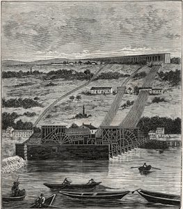 Marly'deki Makine - Bougival'de kurulu Vue de la machine de l'aqueduct de Marly - L'aqueduct de Louveciennes (veya Marly) Versailles et le chateau de Marly'yi suya dökün - Gravür “Herkesin hizmetine sunulan bilimler - fizik ve kimyager by French School