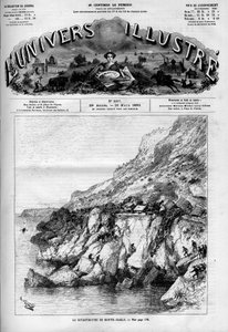 Monte Carlo (Monte-Carlo) faciası: Sahil boyunca demiryolu hattında tren kazası. Gazete. “” Le Monde Illustré” de gravür by French School