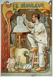 The Moulder, el sanatları üzerine bir kitaptan örnek, c.1899 (renkli lito) by French School