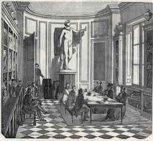 Paris Tıp Okulu - alet odasında bir sınav - Edmond Texier 1852 tarafından “Tableau-de-Paris” de gravür by French School