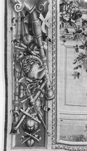 The Seasons goblen, bordür, müzik aletleri, c.1670, Gobelins Fabrikası (detay) by French School