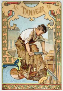 Tanner, el sanatları üzerine bir kitaptan örnek, c.1899 (renkli taş) by French School