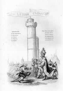 Kule dikkatli. Silahlı bir albay krala iner, ardından sayfalar gelir. “” Chants et chansons populaire de la France”, Cilt 2