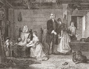 Wakefield Vekili, Gilbert Stuart Newton'un tablosundan sonra karısını Olivia ile barıştırıyor. Histoire des Peintres'ten, École Anglaise, 1867'de yayınlandı (litho) by French School