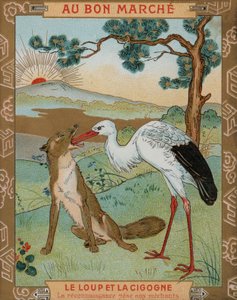 Ezop'un masallarından biri olan Kurt ve Turna (chromolitho) by French School
