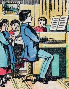 İyi ailelerden gelen kızlar için aktiviteler: müzik öğrenme - Epinal resim - 19. yüzyıl (gravür) by French School