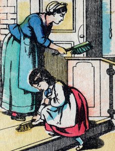 İyi ailelerden gelen kızlar için aktiviteler: ev işi - Epinal resim - 19. yüzyıl (gravür) by French School