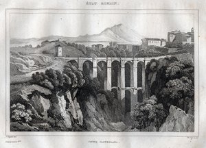 Köprünün çift kemerli kemerleri vardır - CIVITA CASTELLANA - Viterbo Eyaleti - İtalya - M. de Norvins, Ch. Nodier 1834-1836. by French School