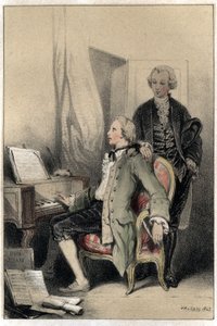 Besteci Wolfgang Amadeus Mozart (1756-1791) ağıtı besteliyor. Plaka, Valerio