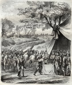 Vendee savaşının sonu - Hoche Bretonlarla bir anlaşma imzaladı - Vendee Devrimi - La pacification de la Vendee - Accords de la Mabilais, 20 Nisan 1795 - General Hoche ve şefler chouans arasında imza - Mabilais Antlaşması