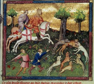 Yaban kedisi avı Minyatür Gaston III Phoebus, Count of Foix, Bearn Lordu (1331-1391) tarafından "The book of avcılık"tan alınmıştır. by French School