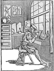 16. yüzyılda cam üzerine ressam (Vitripictor). by French School