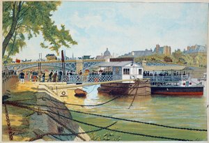 Aziz Peres köprüsündeki Suresnes teknelerinin dubası. 19. yüzyıl gravürü. Paris, Dekoratif Sanatlar by French School