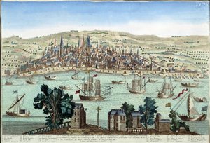 Bordeaux limanı ve şehri - gravür by French School