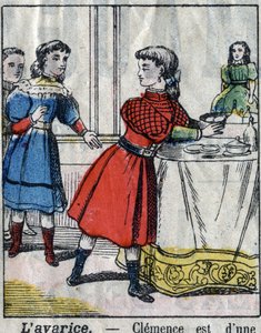 Yedi ölümcül günah: açgözlülük. 19. yüzyılın sonlarında epinal görüntüleme. (Ben sette peccati o vizi Capitali) by French School