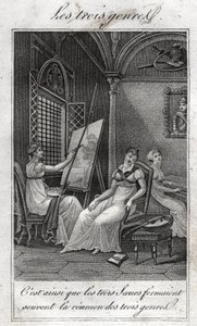 Üç tür. Kadın Ressam, müzisyen ve okuyucu. by French School