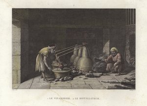 Damgalarına bakan sirkeci (renkli gravür) by French School