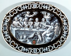 Fransız okulundan bakır üzerine boyanmış emayede Psyche Oval Plat