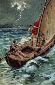 Dalmaçya'ya katılmak için Adriyatik Denizi'ni geçen genç Jules Cesar (MÖ 100-44), iyi yıldızına ve kaderine güvenerek fırtınaya rağmen cesurca ilerliyor (Genç Julius Caesar (MÖ 100-44), gemisiyle Adriyatik Denizi'ni cesurca geçiyor. Tempolara r by French School