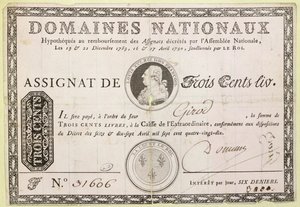Üç yüz liralık banknot, 1790 (kağıt üzerine mürekkep) by French School