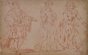 Üç teatral figür: King Lear, Cordelia ve Maid by French School