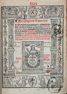 Jean de Vigo (1460-1525) 1525 (tahta baskı) tarafından ameliyat üzerine bir kitaptan başlık sayfası by French School