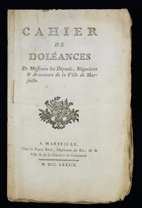 Marsilya Milletvekilleri, Tüccarlar ve Armatörler Şikayet Kitabının Başlık Sayfası, 1789 by French School