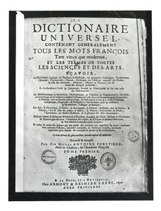 Antoine Furetiere (1619-88) 1690 (baskı) tarafından Dictionnaire Universel'in başlık sayfası by French School