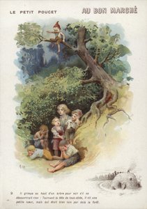 Tom Thumb, ağaçta oturuyor by French School
