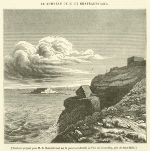 Saint-Malo yakınlarındaki Grand-Bey adasının batı ucunda M de Chateaubriand için hazırlanan mezar (gravür) by French School