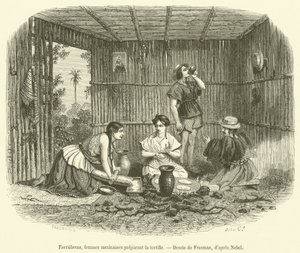 Tortilleras, tortilla hazırlayan Meksikalı kadınlar (gravür) by French School