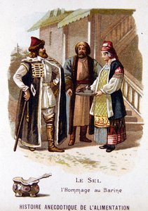 Bir ziyaretçiye geleneksel Rus ekmek ve tuz sunumu (renkli taş) by French School