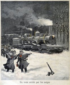 Tren kar yüzünden durmak zorunda kaldı. Mart 1892 tarihli “Le Petit Parisien” gazetesinin illüstrasyonu. by French School
