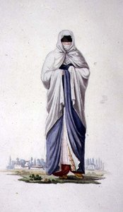 Smirnalı Türk Kadını, muhtemelen Mutfağa göre, Osmanlı dönemi, 18. yüzyılın üçüncü çeyreği (kağıt üzerine suluboya) by French School