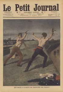 Kırbaçlarıyla düello yapan iki taksi şoförü (renkli taş) by French School