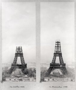 Eyfel Kulesi inşaatının iki görüntüsü, Paris, 14 Ekim ve 14 Kasım 1888 by French School