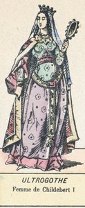 Ultrogothe, Femme de Childebert I (renkli gravür) by French School