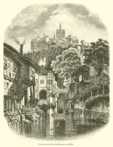 Elbe üzerinde Meissen şehrinde bir sokak (gravür) by French School