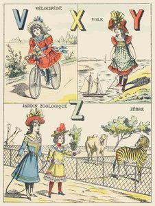 V X Y Z: velocipede, yole, hayvanat bahçesi, zebra by French School