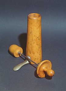 Joseph-Claude-Anthelme Recamier (1774-1852) tarafından kullanılan vajinal spekulum (ahşap ve metal)