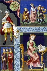 9. yüzyılın çeşitli kostümleri. "9. yüzyılda Fransa"dan alınan illüstrasyon. by French School