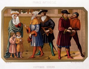 16. yüzyılda burjuvazinin çeşitli kostümleri - kromo. dönem belgesine dayalı 19. yüzyıl by French School