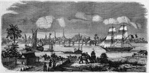 Bangkok Şehri ve Limanı (Bang-Kok), Siam Krallığı (Tayland) manzarası by French School