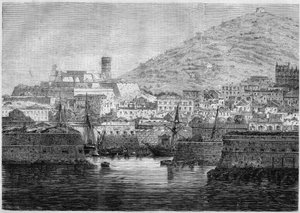 Gaete (Gaeta), İtalya limanı ve kasabasının görünümü by French School