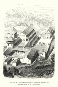 Dagobert I zamanından kalma Merovenj villası, M Viollet-le-Duc tarafından Yeniden Yapılanma (gravür) by French School