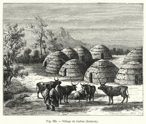 Cafres Köyü, Zulus (gravür) by French School