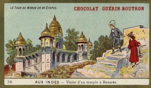 Hindistan, Benares'teki bir tapınağa ziyaret (chromolitho) by French School
