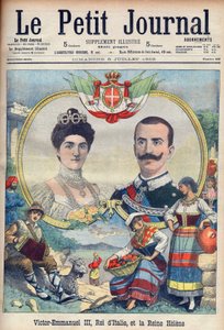 Vittorio Emanuele III di Savoia ve Elena di Savoia - Kral Victor Emmanuel III ve İtalya Kraliçesi Elena. Victor Emmanuel III, İtalya Kralı ve Kraliçe Helene. Le petit Journal için illüstrasyon, 5 Temmuz 1903. by French School