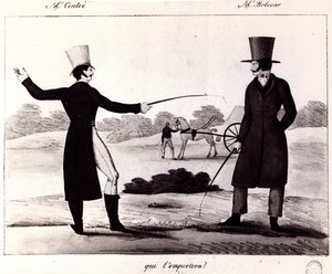 Kim kazanacak? M. Cintre ve M. Bolivar arasındaki düello sahnesi, 1820 dolayları by French School